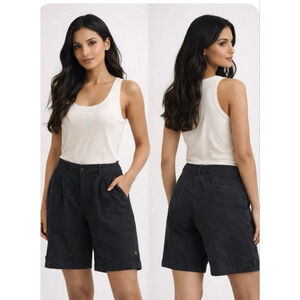 Eileen Fisher Black Organic Linen Bermuda Shorts M